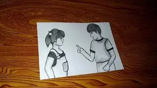 brother and sister cute fight || simple and easy drawing