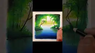 Beautiful forest river scenery Drawing with oil pastels #art #drawing #painting #oilpastel
