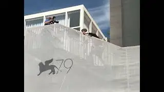 Timoth&eacute;e Chalamet running up some stairs in Venice (2022)