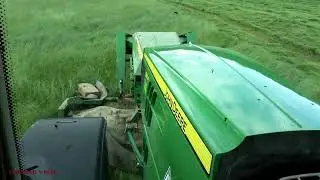 Mowing for Silage with John Deere 6190R and Triples.  With Cab Ride!