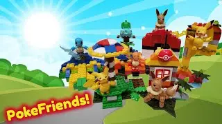 Pokemon Mega Construx building box speed build with Pikachu and Eevee with friends.