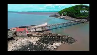 Birnbeck Pier,  abandoned building 2023 - 4k drone footage