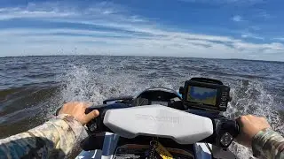 57 MILES ON THE SEADOO FISHPRO SCOUT ON THE CHOPPY WATERS OF LAKE WINNEBAGO. ALMOST RAN OUT OF FUEL!