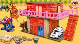 DIY Mini Tractor Making Two-Story Modern Bricks House with Garage | Construction Science Project