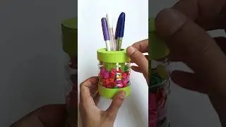 let's make a pen holder with Bisleri bottle #diy #papercraft #bottlecraft