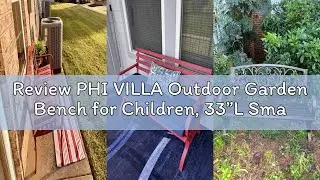 Review PHI VILLA Outdoor Garden Bench for Children, 33&rdquo;L Small Metal Bench with Wood Clearance Seati