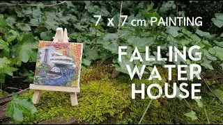 Falling water house painting 7 x 7 cm