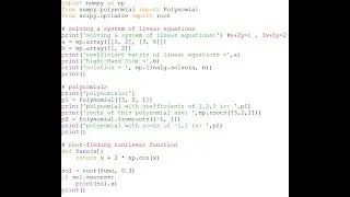 root-finding using Numpy and Scipy (system of linear equations, nonlinear functions, polynomials)