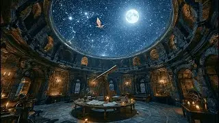 Full Moon Starry Observatory Room | Magical Music for Unwinding & Concentration | Astrology Chamber