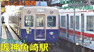 阪神魚崎駅 2🚃どんどん電車が発着！●日本シリーズ ヘッドマーク・副標／直通特急、快速急行 等／夕方ラッシュ 阪神本線（山陽・近鉄 乗り入れ）