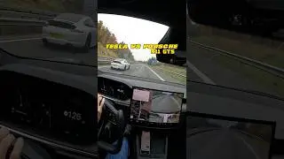 Cheapest Tesla Model S vs Porsche 911 GTS on German autobahn! Tesla 🪫 20%