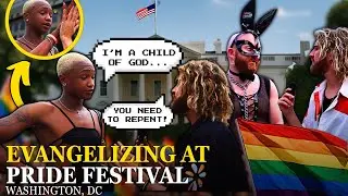 Preaching to LGBTQ members at pride festival! WORLD OF PRIDE, DC... (transgender repents...)