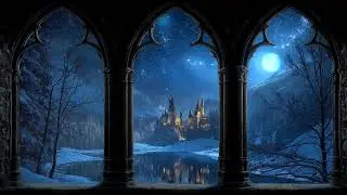 Cozy Hogwarts Winter Window with Falling Snow and Soft Winds | Deep Focus & Relaxing Sleep Sounds