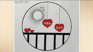 Beautiful circle drawing।। circle mom dad drawing।। parents lover heart ❤️ drawing।। mom and dad art