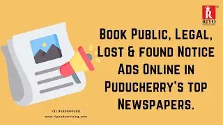 Book Public, Legal, Lost & found Notice Ads Online in Puducherry's top Newspapers #legalannouncement