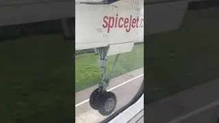 Flight landing on runway tyre view suspension