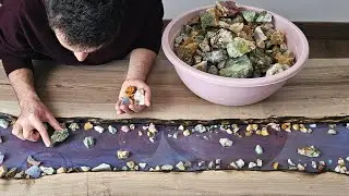 Epoxy River Table Making (Walnut + Expensive Stones + Resin)
