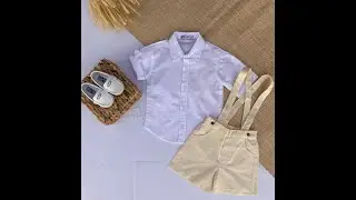 Conjunto Ver&atilde;o infantil menino Camisa manga curta e Jardineira bermuda Linho Amarelo