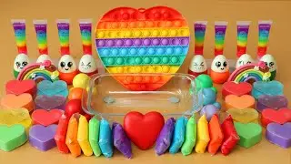 Mixing”Rainbow” Eyeshadow and Makeup,parts,glitter Into Slime!Satisfying Slime Video!★ASMR★