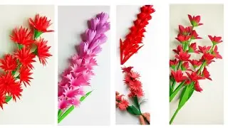 How to Make Red Origami Flowers with Leaves | Easy Origami Flowers | Beautiful Paper Craft Tutorial