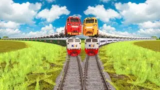 Four Crazy Forked Railroad Crossing-Two Above Two Below-4 Trains on One Tracks Crossing-Trainz 2019