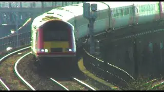 Trains at Seabraes Pedestrian Bridge, Dundee Central Junction 20th March 2016