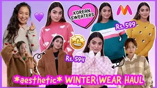 *aesthetic* WINTER WEAR HAUL 2022 💜 Korean Inspired Sweaters, Teddy Jacket & More | Myntra Haul