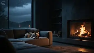 Sleep with a French Bulldog by the Fireplace | Calm Night with Rain & Fire Sounds