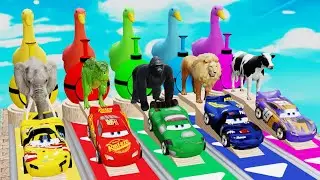5 Giant Duck Cartoon, Cow, Elephant, Lion, Dinosaur, Paint Wild Animals Crossing Fountain Animation
