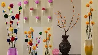 4 EASY BEAUTIFUL CRAFTS USING WASTE MATERIALS AND POMPOMS | WOOLEN HOME DECORS