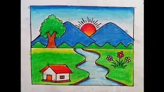 Simple village scenery drawing || how to draw scenery of village / drishya #scenery @EasyDrawing24 
