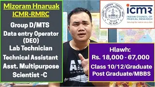 Mizoram Hnaruak! Group D/MTS/DEO/Lab Technician/Technical Assistant, etc. | ICMR Medical Research