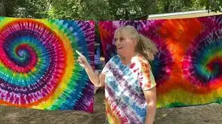 Hippie Shack Spiral tie-dyed curtains backdrop for the Hippies Gone Silver! Do-it-yourself!