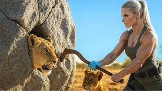 Brave Woman Saves LION Stuck In Rock | Unbelievable Rescue!
