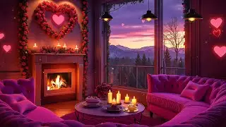 Valentine&rsquo;s Day in Dreamy Pink Cozy Room Ambience 💖 Cozy Fireplace & Romantic Jazz for Relaxation