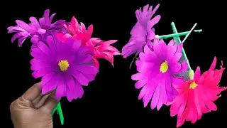 Easy paper craft flower|sunflower diy|home decor|flower vase flowers|simple flowers|kids project 