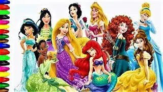 COLORING PAGES I Coloring CINDERELLA, ARIEL, JASMINE I Disney Princess  for Kids I Lucky Colors