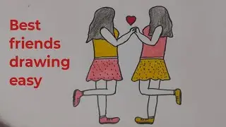 How to draw a Girls Best Friends, best friends drawing easy girl, Friends drawing with colour,