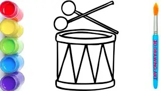 Drum 🥁 Drawing Colouring for kids Easy Beautiful Drum Drawing for kids and toddlers...