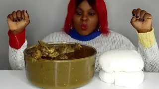 Asmr Black Soup, Beef, Fish & Rice Flour Fufu | Satisfying Mukbang