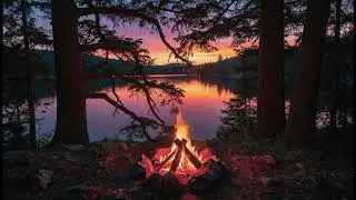 4 Hours Cozy Lakeside Campfire in the Mountains 🍁🔥 Soothing Fall Nature Ambience for Calm Evening