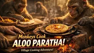 Monkeys Cook Aloo Paratha on a Clay Stove 🐒🔥 |  Village Cooking Story !!#mankey #funny #story 🐒🍅