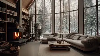Snowfall by the Cabin Window for Sleeping | Fireplace Ambience in a Cozy Winter Forest Retreat