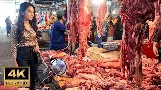 Fresh Meat in this Market, Beef, Pork, Fish...Tuol Sangke Thmey Market&ndash;4K