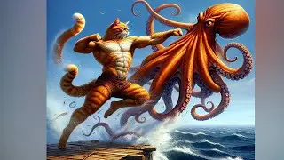 The Father Cat Protects The Kitten & Deep Sea Monster Battle😺Cute cat video #aicat #cats #catsvideos