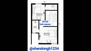 ##||20&times;30 feet square|| building plane and house plan 2BHK ||##
