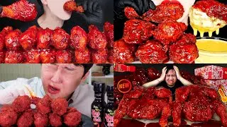 Fried chicken with spicy sauce, Hat mukbang [ASMR] Mouth soundAppetizing eating sound🍗🔥
