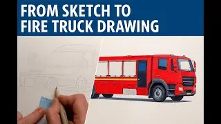 From Sketch to Realistic Fire Truck Drawing  Step by Step Vehicle Art Tutorial