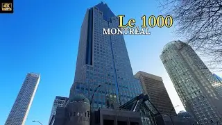[4K] See the stylish atrium below the sky-dominating Le 1000 post-modern building, downtown Montr&eacute;al