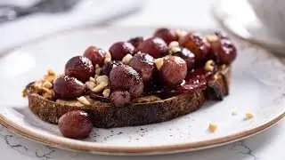 Peanut Butter Toast with Maple-Pepper Bacon and Caramelized Red Grapes